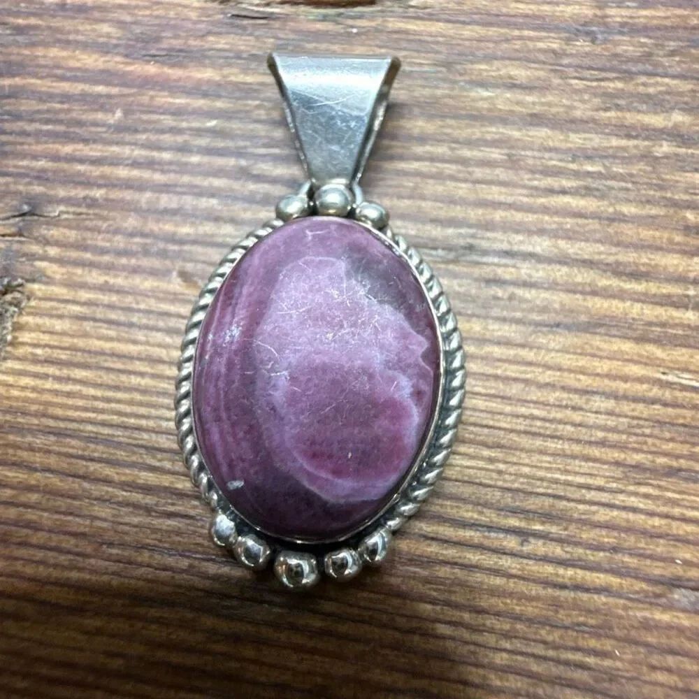 Signed Navajo Purple Spiny Oyster Pendant, Polished Sterling Silver by Pam Dineh